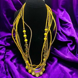Sunshine Yellow & Gold-Tone Various Beaded Necklace!